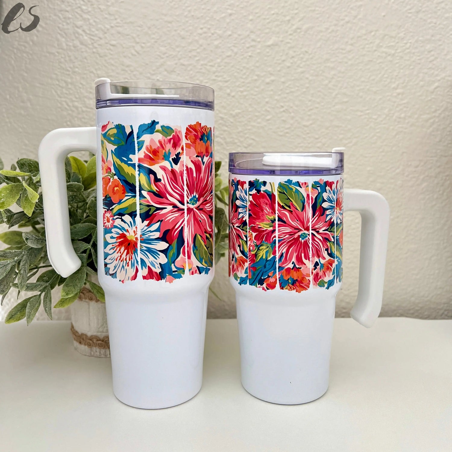 Boho Floral Brushstroke Tumbler Set – 30oz & 20oz Matching Pair Existential Studio