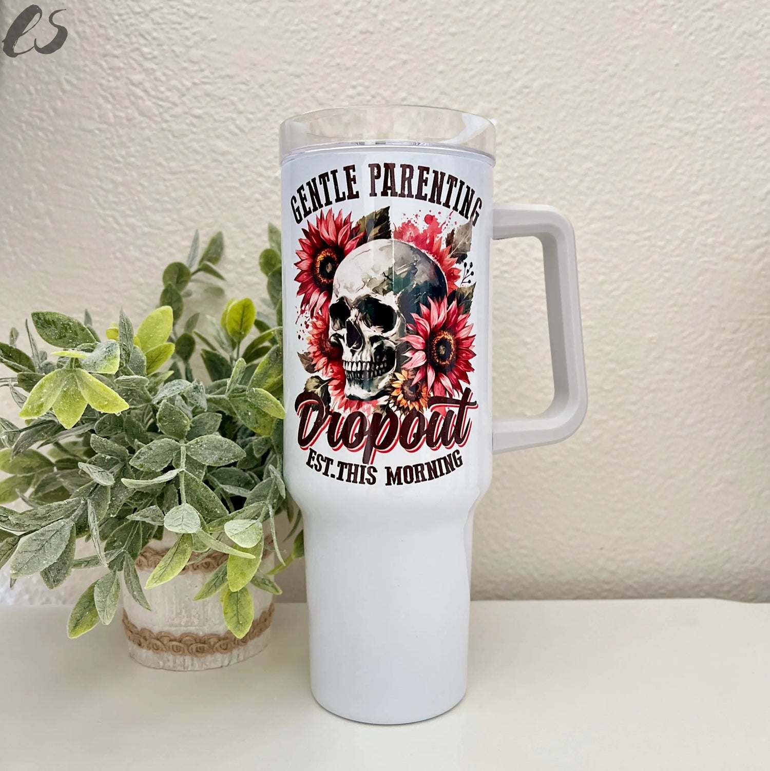 Gentle Parenting Dropout – Est. This Morning Tumbler – Skull & Floral Design Existential Studio by An