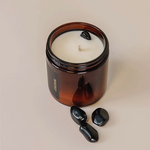 Coconut and vanilla crystal candle with Obsidian for protection, hand-poured in small batches with natural soy wax
