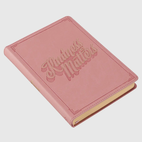 Soft pink faux leather journal with gold foil “Kindness Matters” cover, gilt-edged pages, Christian gift notebook