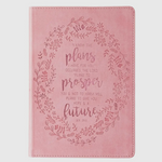 Jeremiah 29:11 pink faux leather journal with floral debossed design, Scripture on each page, inspirational gift
