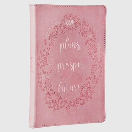 Jeremiah 29:11 pink faux leather journal with floral debossed design, Scripture on each page, inspirational gift
