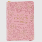 Psalm 118:14 zippered pink journal with gold foil accents, Christian devotional notebook with Scripture pages
