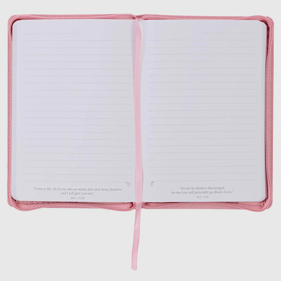 Psalm 118:14 zippered pink journal with gold foil accents, Christian devotional notebook with Scripture pages
