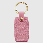 Pink faux leather keychain with Jeremiah 29:11 and gold foil wildflower design, hope-filled Christian gift
