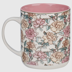 Pink floral ceramic mug with Psalm 118:14 and gold foil detail, encouraging Christian coffee mug
