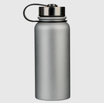 Silver stainless steel water bottle with Matthew 19:26, faith-inspired hydration for active lifestyles