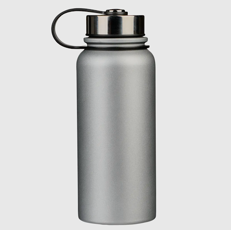 Silver stainless steel water bottle with Matthew 19:26, faith-inspired hydration for active lifestyles