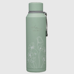 Mint green insulated water bottle with floral design and “New Morning Mercies” message, daily faith reminder