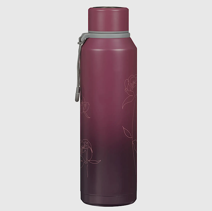 Plum floral water bottle with Proverbs 3:5, ombré matte finish, Scripture-inspired drinkware for women