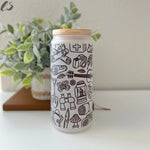 Outdoors-Themed Hand-drawn Line Art 20oz Frosted Glass Cup Existential Studio by An